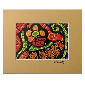 Colorful Abstract Art Print Matted Signed Ladybug Flowers